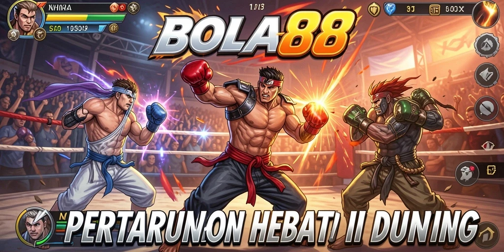 Screenshot BOLA88 menampilkan pertarungan seru antara karakter dengan gerakan dinamis.