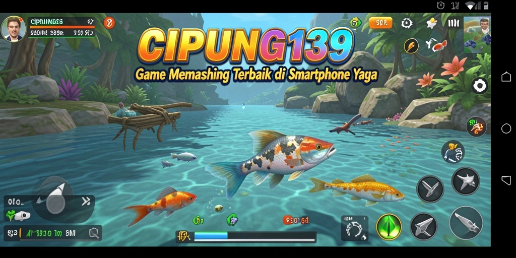 Gameplay CIPUNG138 menampilkan berbagai ikan dan lokasi memancing yang menakjubkan.
