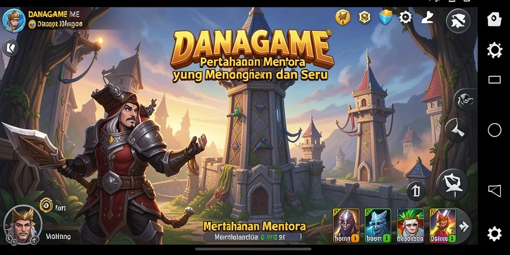 Screenshot gameplay menampilkan pertempuran strategis dalam DANAGAME Tower Defense.