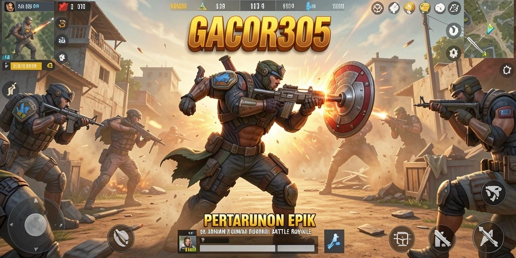 Screenshot GACOR305 menampilkan aksi pertarungan seru di arena Battle Royale.