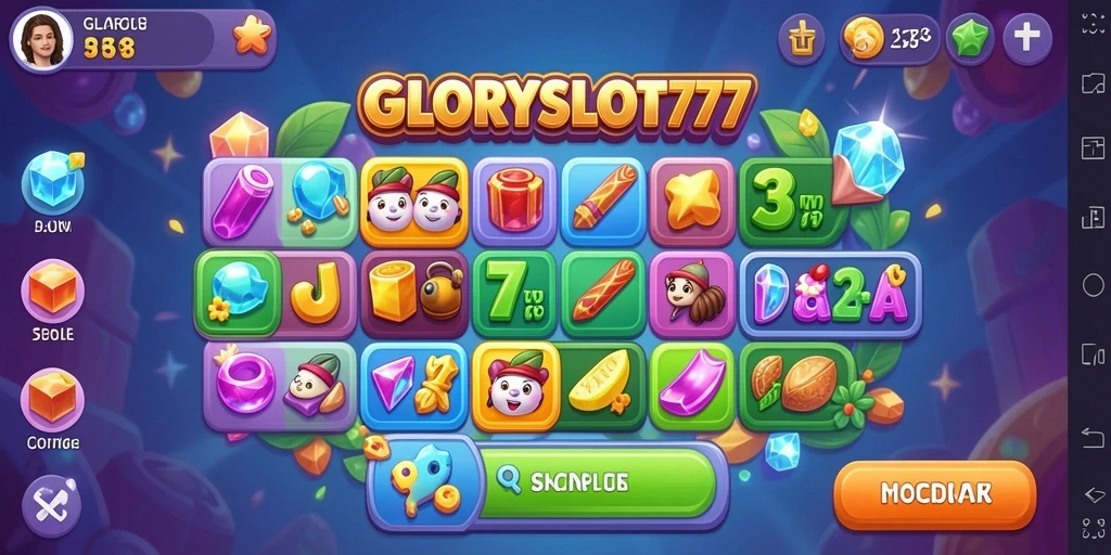 Gameplay seru GLORYSLOT777 dengan tantangan Match-3 yang menarik.