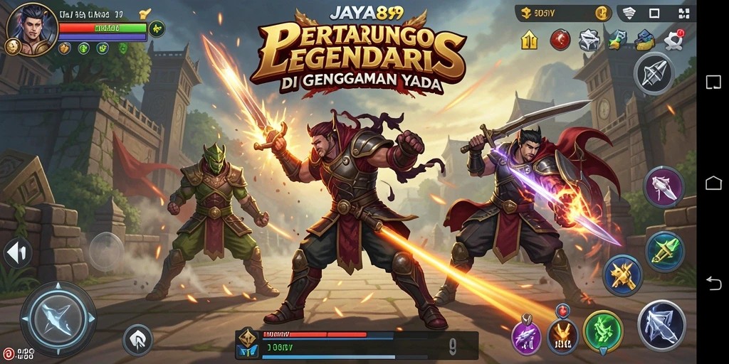Tangkapan layar <strong>JAYA89</strong> menampilkan aksi seru dalam pertarungan karakter yang dinamis.