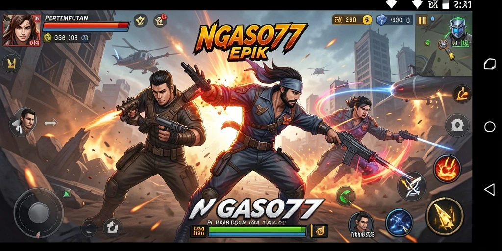 Screenshot utama NGASO77 menunjukkan aksi pertempuran yang mendebarkan.