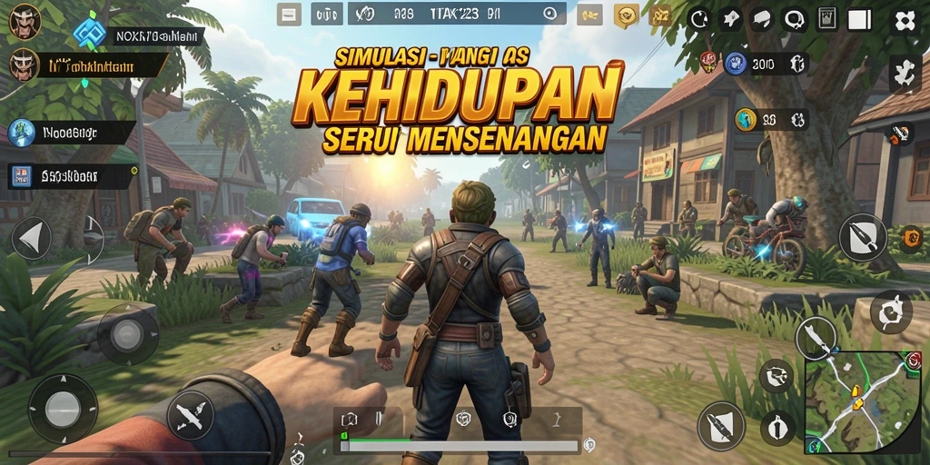 Screenshot gameplay NOX123 yang memperlihatkan suasana dunia simulasi.