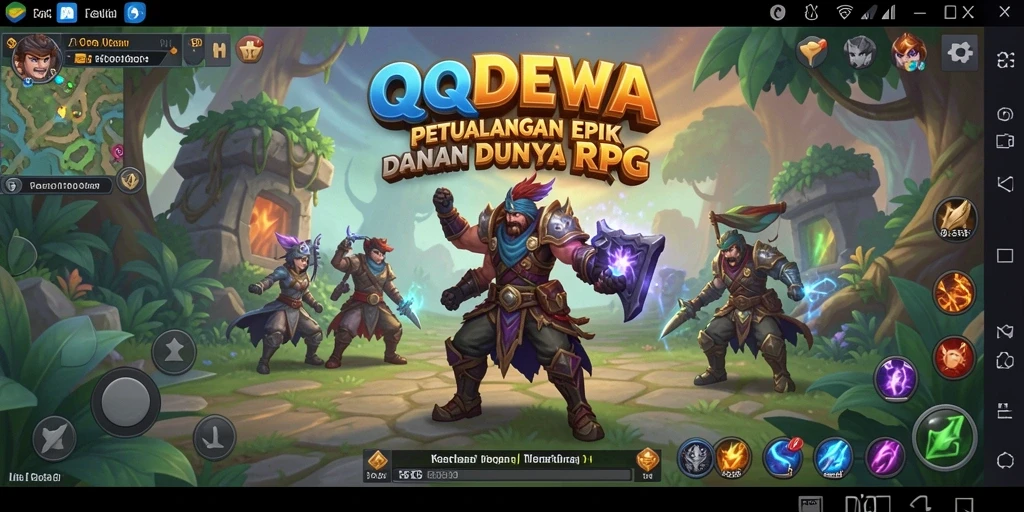 Tampilan screenshot utama QQDEWA menunjukkan pertempuran seru di dunia fantasi.