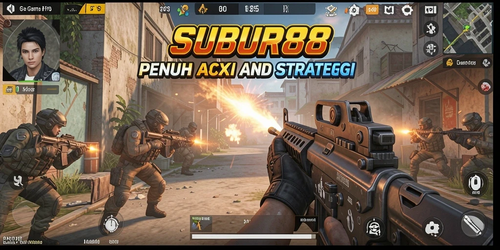 Tangkapan layar gameplay SUBUR88 menampilkan aksi tembak menembak yang intens.
