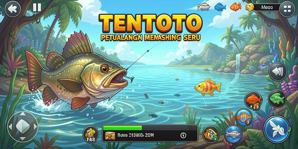 Screenshot gameplay TENTOTO dengan suasana memancing yang menarik.