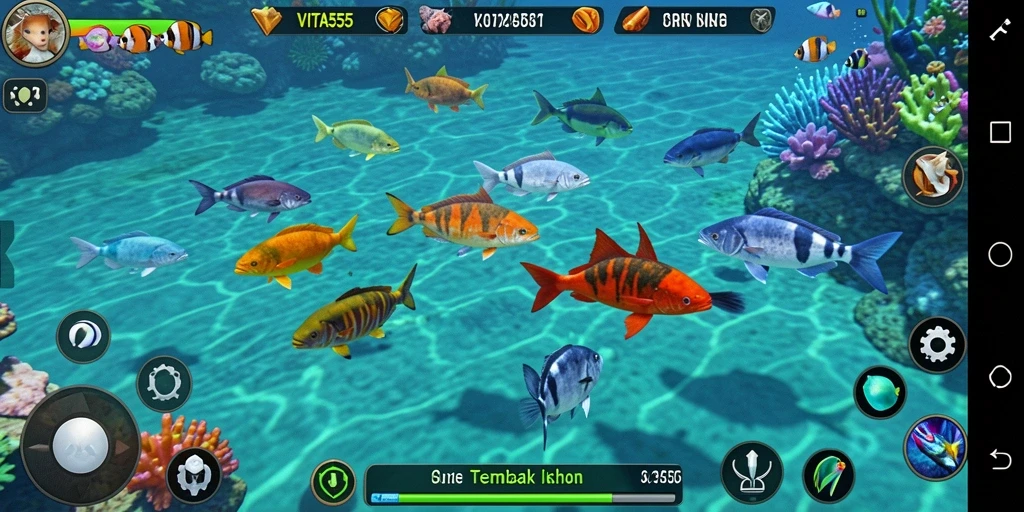 Gameplay seru di VITA555 dengan berbagai ikan untuk ditangkap.