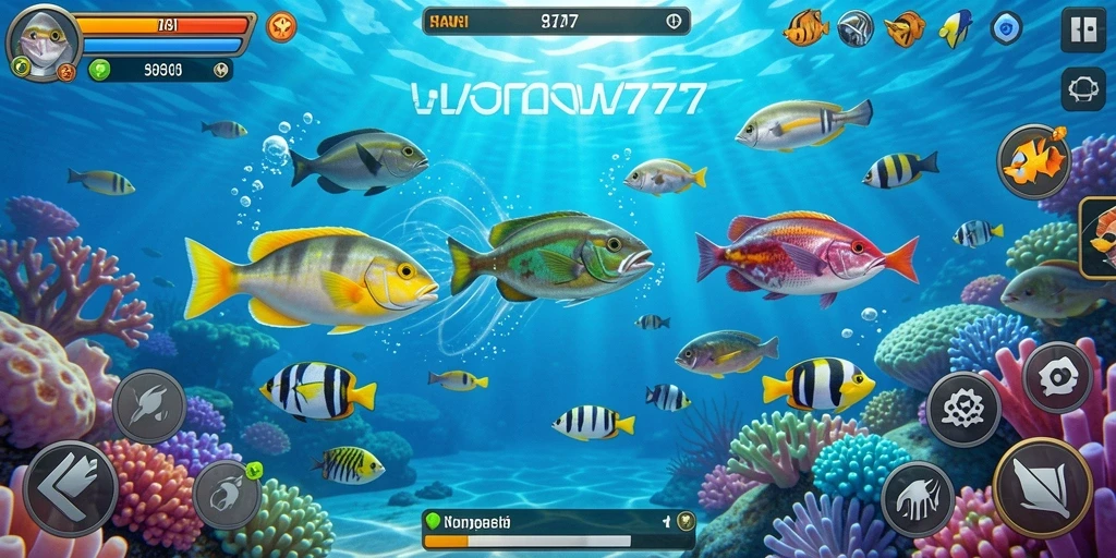Tampilan gameplay Tembak Ikan yang menarik dan penuh warna.
